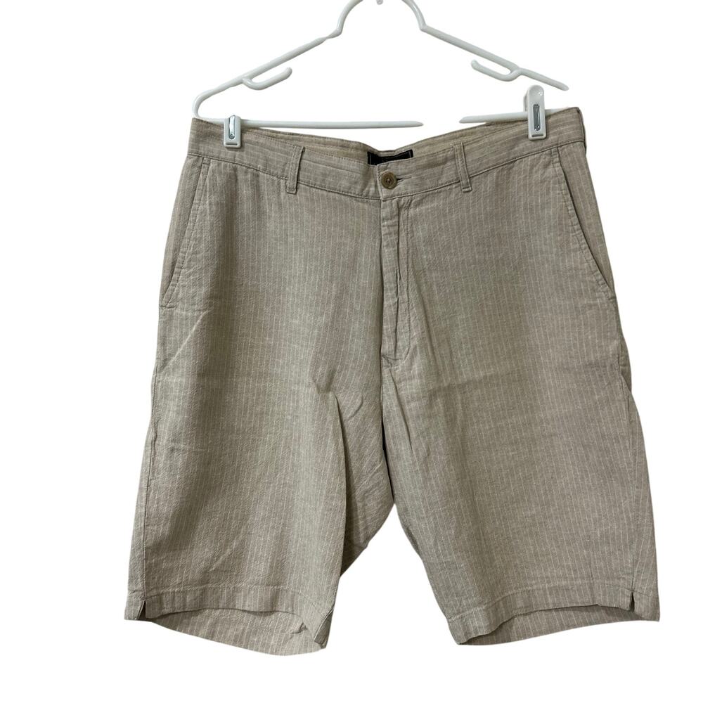 Jos. A. Bank Mens Size 33 Linen & Cotton Beige Pinstripe Shorts 10" Preppy